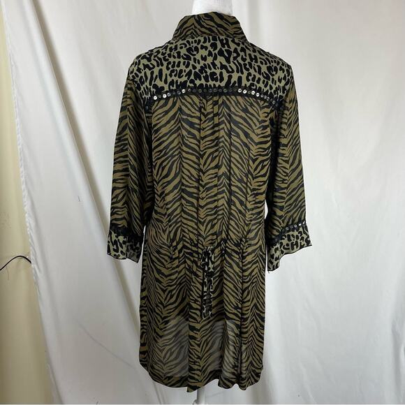 Usindo Sheer Sequined Animal Print Boho Artist Shirt Dress Vintage Size S - Picture 6 of 13